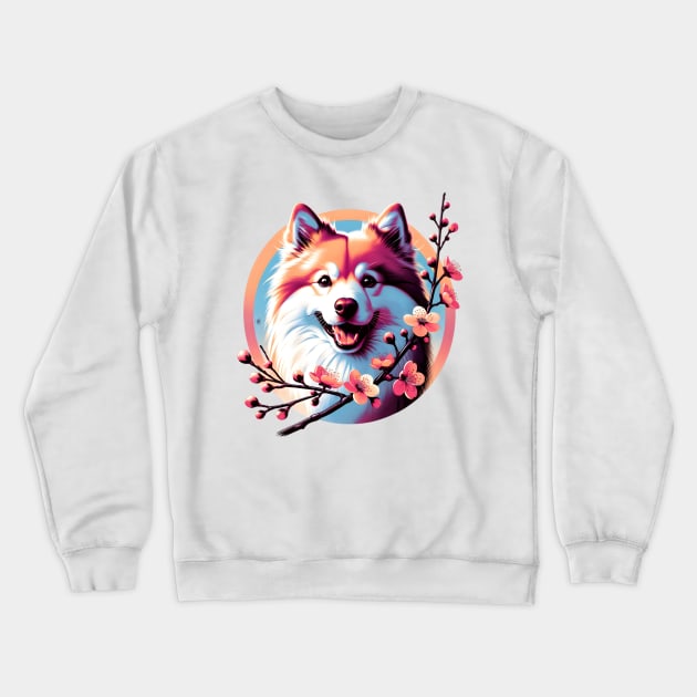 Joyful Finnish Spitz with Spring Cherry Blossoms Crewneck Sweatshirt by ArtRUs